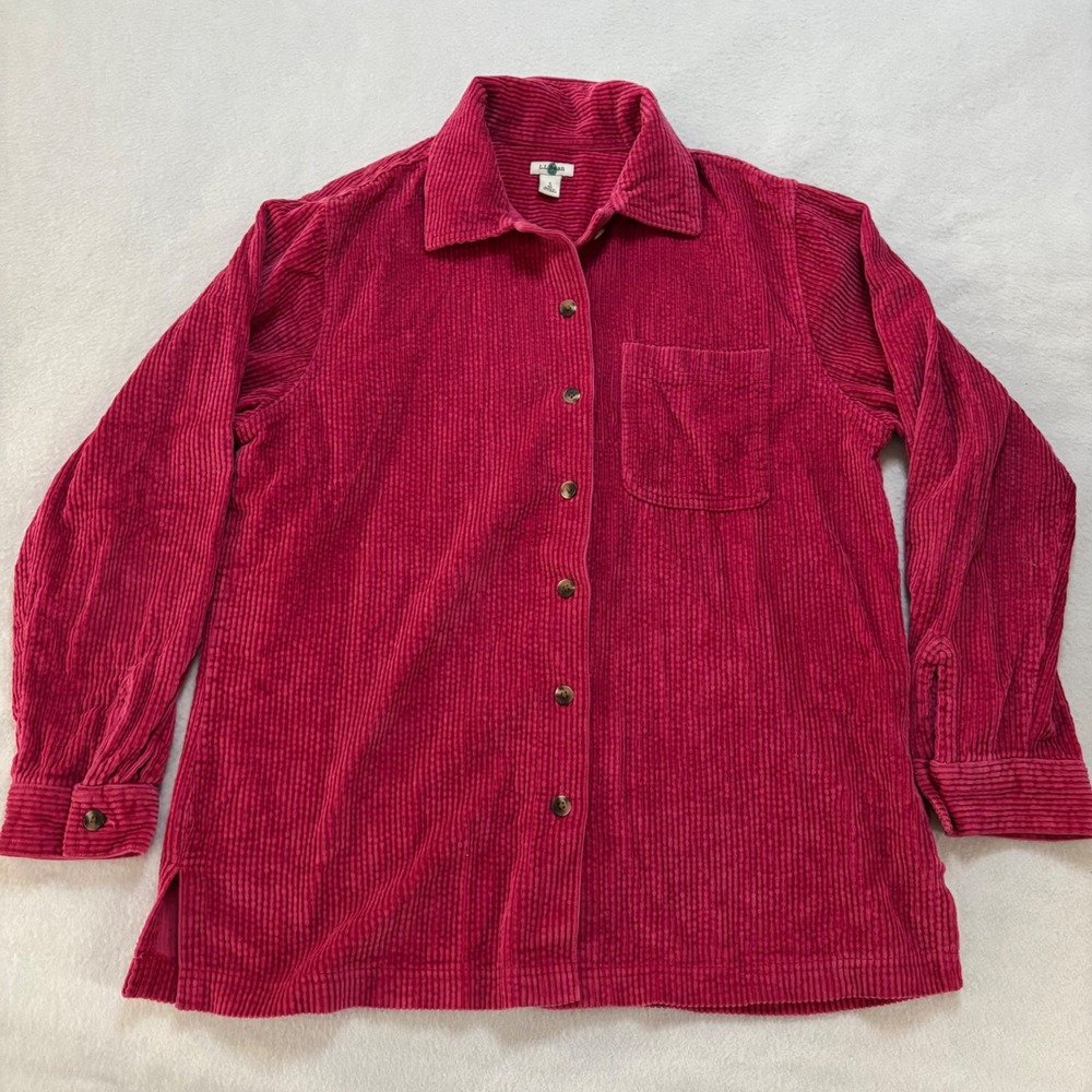 LL Bean Womens Magenta Pink Corduroy Button Down Shirt Cotton 266127 Size S